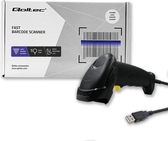 Image du produit Qoltec 1D Laser Barcode Scanner | USB | Black (Codes à barres 1D)