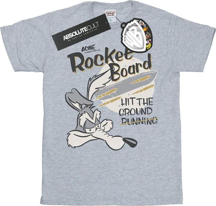 Actual product image Looney Tunes Mens Rocket Board Wile E Coyote Cotton T-Shirt (XL)