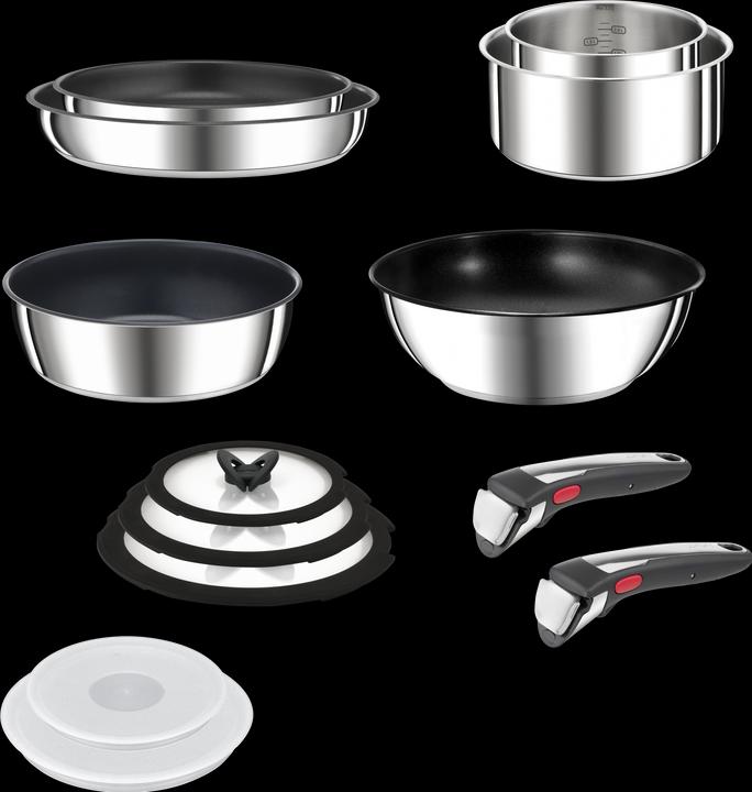 Produktbild Tefal Ingenio Preference On 13-teiliges Set (24 cm, Pfannenset + Topfset, Bratpfanne, Stielkasserolle, Kochtopf, Wok Pfanne, Edelstahl)