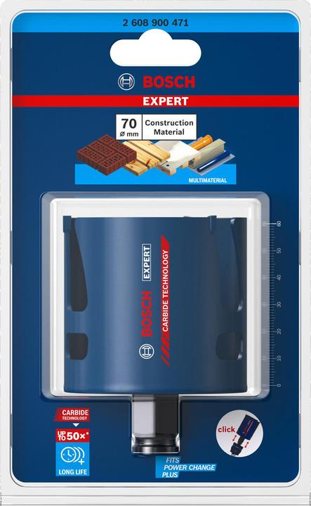Actual product image Bosch Professional Zubehör Expert Construction Material hole saw, 70 x 60 mm (70 millimetres)