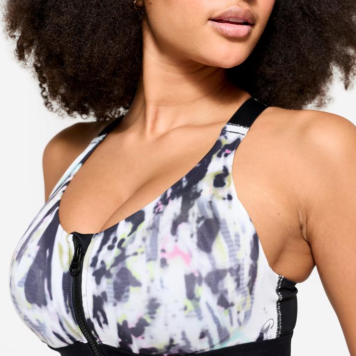 Image du produit Domyos Brassière zippée avec coques maintien fort Femme, Blanc et noir (XL)