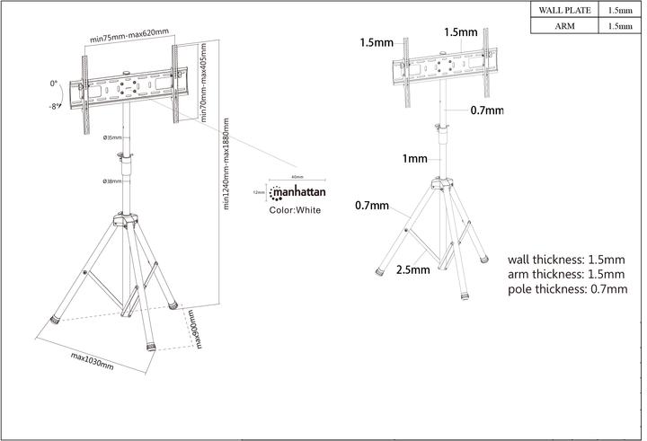 Immagine prodotto Manhattan Porta TV (Universale, 70", 35 kg)