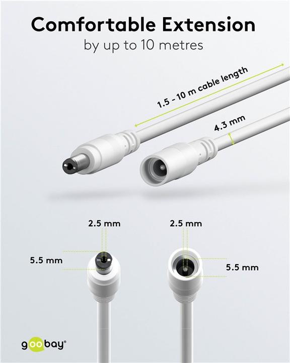 Immagine prodotto Goobay DC-Verlängerungskabel, 10 m, weiss (10 m)