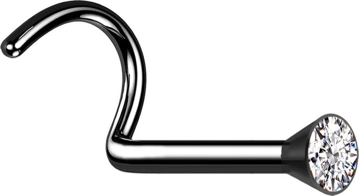 Star Piercing Nasenstecker gebogen schwarz mit Kristall silber (ohne Messing, Titan G23)