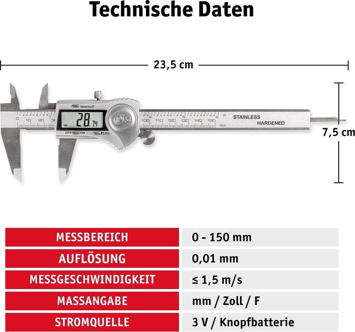 Produktbild Walter Messschieber mit LCD-Display (15 cm)