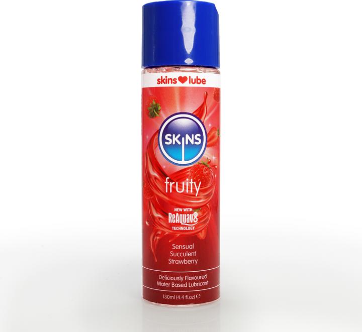 Produktbild Skins Fruity Erdbeer Gleitgel 130 ml – Wasserbasiert, vegan, zuckerfrei und reaktivierbar (130 ml)