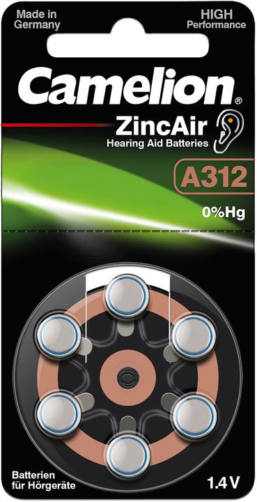 Camelion A312 - Einwegbatterie - Zink-Luft - 1,4 V - 6 Stück(e) - Silber - 92 mm (6 Stk., A312, 160 mAh)