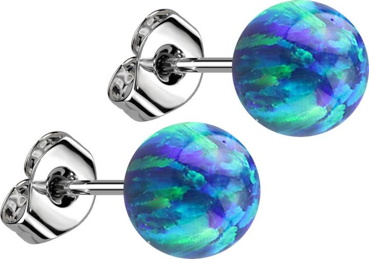 Produktbild Star Piercing Ohrstecker mit Kugel Opal blau (Chirurgenstahl 316L, ohne Messing)