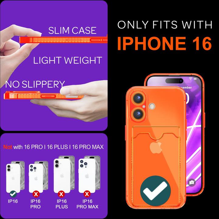 Immagine prodotto Nalia Portacarte trasparente in silicone trasparente al neon (Apple iPhone 16)