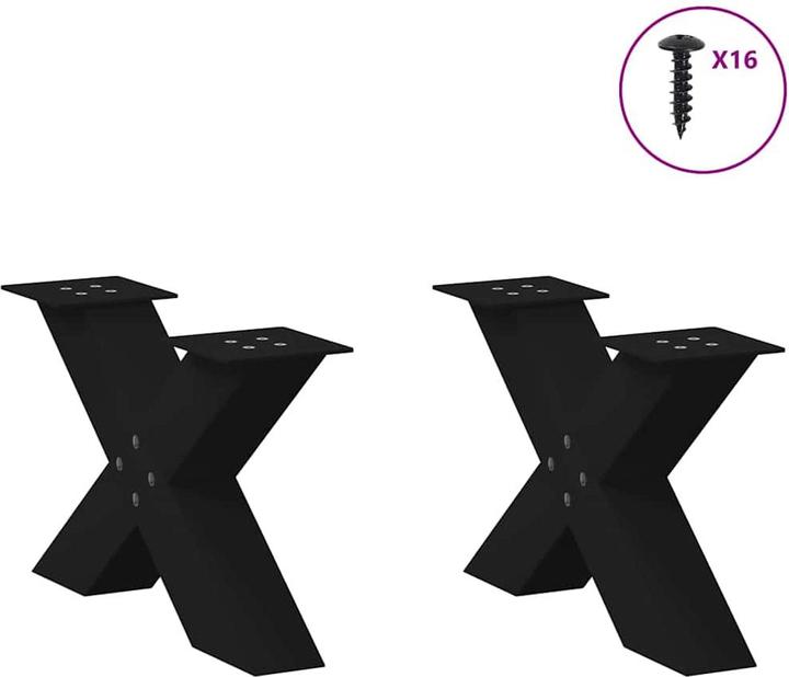 Produktbild VidaXL Couchtischbeine X-Form 2 Stk. Schwarz 60x(30-31) cm Stahl Tischbein
