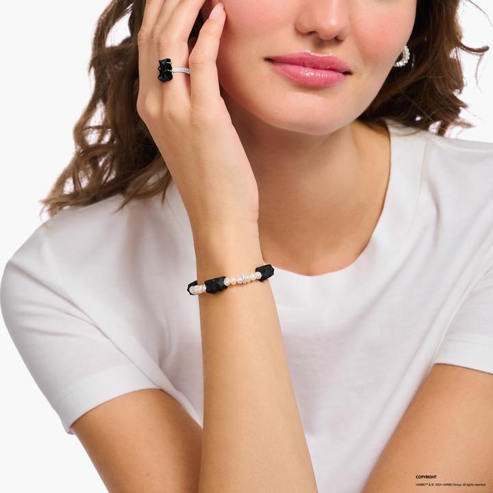 Immagine prodotto Thomas Sabo Bracciale di perle con orsetti in oro nero (15 cm, Argento 925)