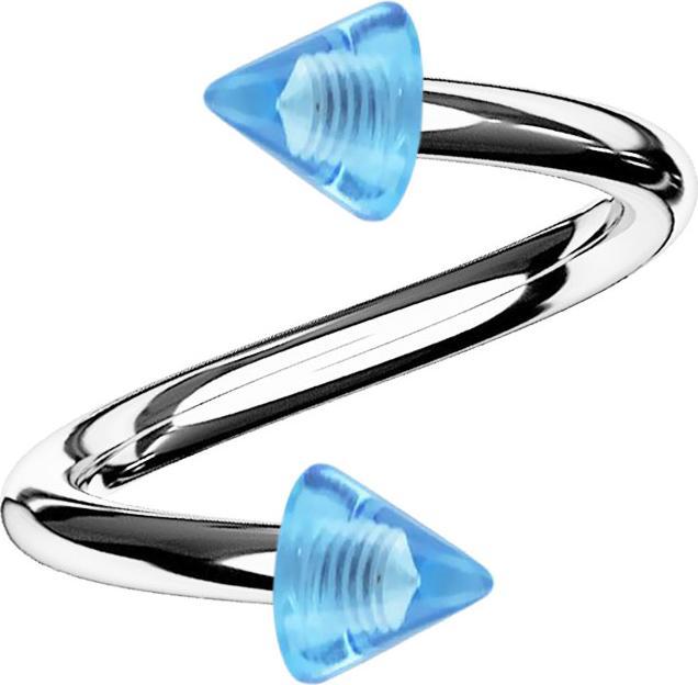 Star Piercing Spirale silber mit zwei Cones hellblau transparent (Chirurgenstahl 316L, Acryl, ohne Messing)