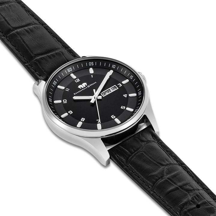 Produktbild Herren Quarzuhr Couragian Echtleder schwarz - 4466 (Analoguhr, 43 mm)