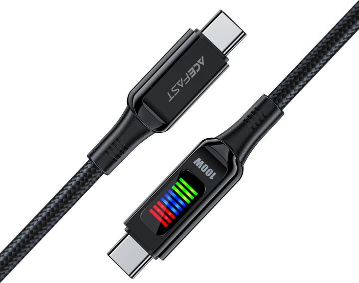 Actual product image Acefast C7-03 USB-C USB-C 100W 1.2m cable with display - black (1.20 m, USB 3.0, 100 W)