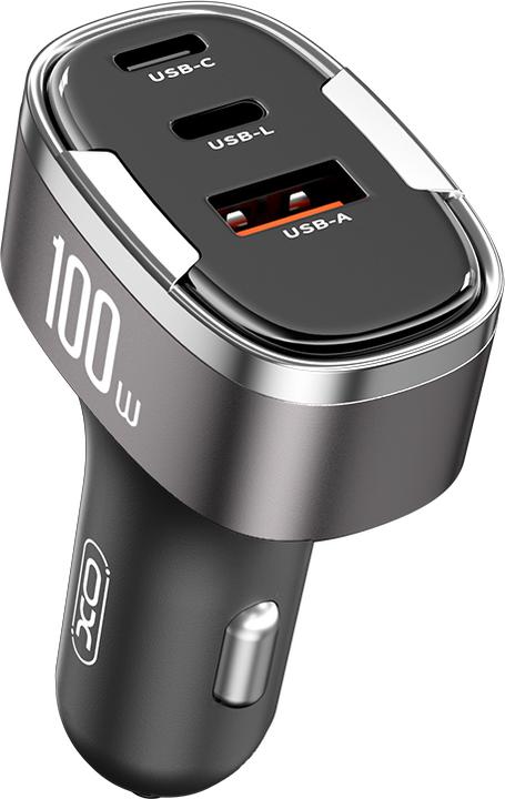 Produktbild xO Kfz-Ladegerät CC61 PD QC 3.0 100W 1x USB 1x USB-C 1x Lightning grau