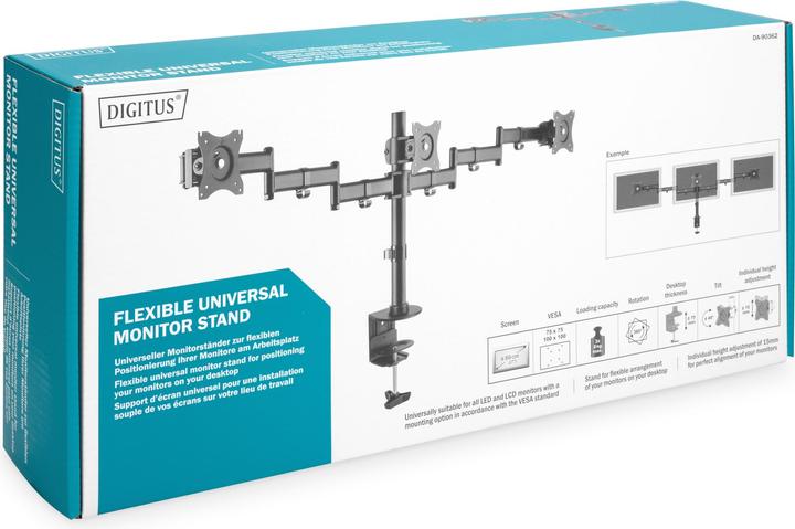 Actual product image Digitus Triple monitor stand with clamp fastening (Table, 27")