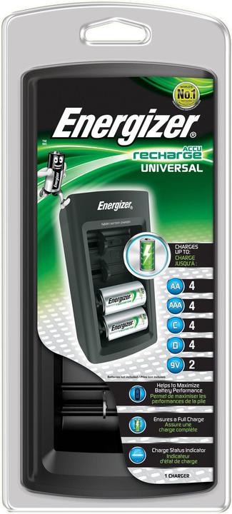Energizer Recharge Universal (1 Stk., 9V Block, AA, AAA, D, 2300 mAh, Ladegerät ohne Akku)