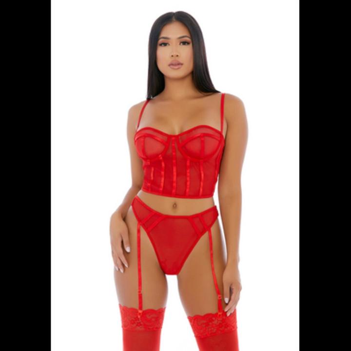 Productafbeelding Forplay Sheer Intimacy Mesh Bustier Set - Rood (S)