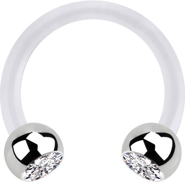 Image du produit Star Piercing Micro Circular Barbell transparent avec deux boules cristal argenté argenté (sans laiton, Acier chirurgical 316L, Bioflex)