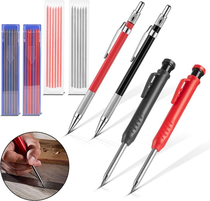 Produktbild Stahlwerk Tieflochmarker Bleistift 4er Set 36 Ersatzminen integriertem Spitzer (1 x)