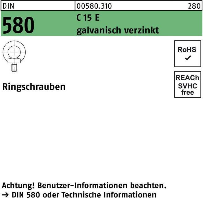 Produktbild Ringschraube DIN 580 M 14 C 15 E galvanisch verzinkt galvanisch verzinkt