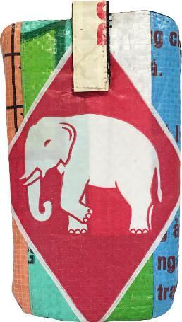 Immagine prodotto Bekos Upcycling - Cover per smartphone con linguetta da borse riciclate Patchwork Elephant M (Universale)