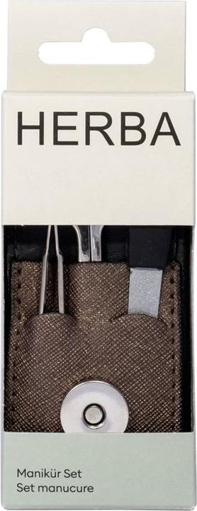 Image du produit Herba Set de manucure 3 pièces nickelé dans un étui de rangement, brun