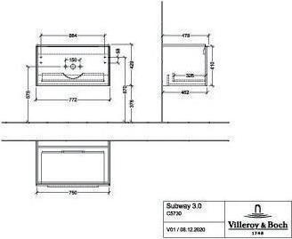 Actual product image Villeroy & Boch V&B vanity unit SUBWAY 3.0 772x429x478mm f SWT Gri Alu gloss. Br w (77 x 48 x 43 cm)
