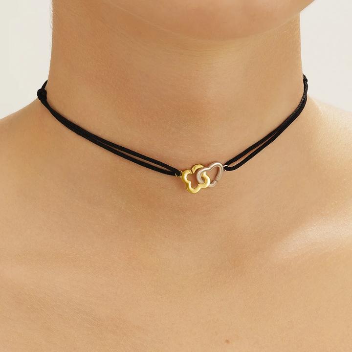 Actual product image Charles Garnier PASSION Intertwined Heart and Clover Choker in Two-Tone Silver