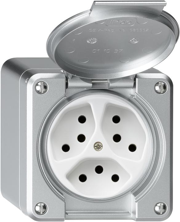 Produktbild Hager robusto NAP Steckdose 3xT13 parallel mit Schraubklemme Q Aluminium