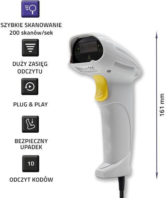 Produktbild Qoltec 1D Laser Barcode Scanner | USB | White (1D-Barcodes)