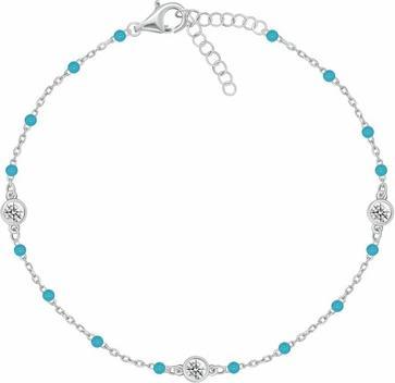 Brilio Silver - Silver bracelet with turquoise beads and zircons BRC182WTQ