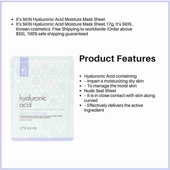 Actual product image Skin Gin It's Skin - Hyaluronic Acid Moisture Mask Sheet Mask In Sheet From Hyaluronic Acid 17G (1000 ml)