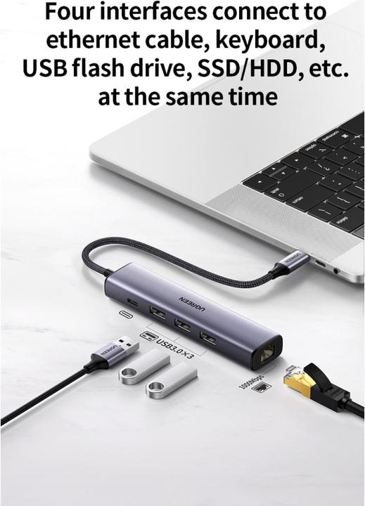 Immagine prodotto Ugreen Gigabit Ethernet Adapter Hub mit USB PD (USB-C, 4 Porti)