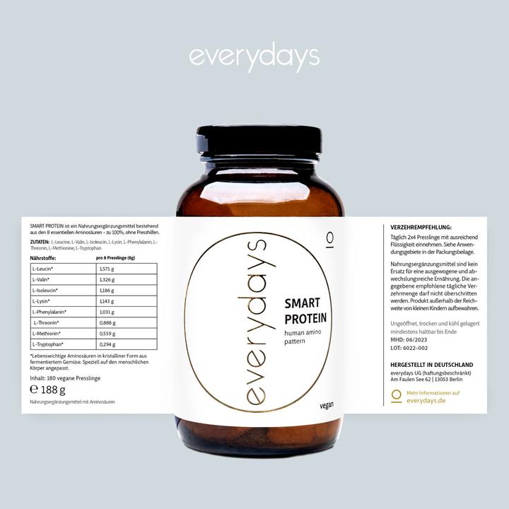 Nährwerte und Zutaten Everydays Smart Protein Human Amino Pattern (180 Stück, Tabletten, 470 g)