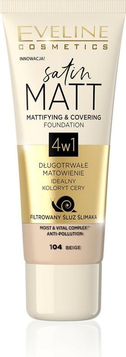 Eveline Satin Matt Foundation mattierende Gesichtsgrundierung 104 Beige 30ml (104 Beige)
