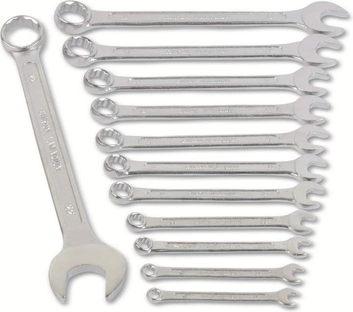 Produktbild Mannesmann Gabel-Ringschlüsselsatz, 12-tlg., 6-22 mm, CV (22 mm, 8 mm, 10  mm, 14 mm, 21 mm, 20 mm, 15 mm, 13 mm, 6 mm, 9 mm, 16 mm, 18 mm, 11 mm, 7 mm, 12 mm, 19 mm, 17 mm)