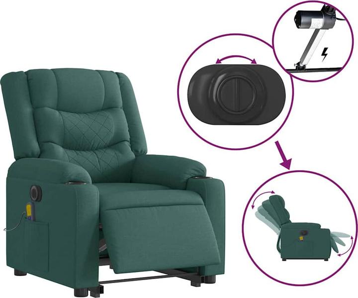 Image du produit VidaXL Fauteuil de massage électrique avec fonction releveur Vert foncé Tissu