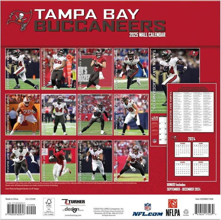 Image du produit NFL - Tampa Bay Buccaneers - Calendrier mural de l'équipe 30,5 x 30,5 cm 2025 (30,5 x 30,5 cm, Français, Italien, Espagnol, Allemand, Anglais)