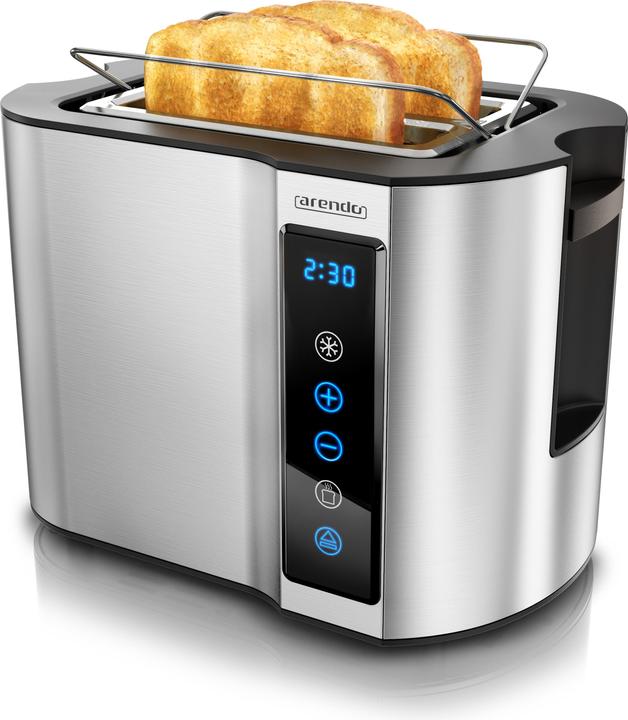 Produktbild Arendo Toaster Edelstahl 2 Scheiben Kurzschlitz, Brötchenaufsatz, Touchpanel, Display mit Restzeitanzeige