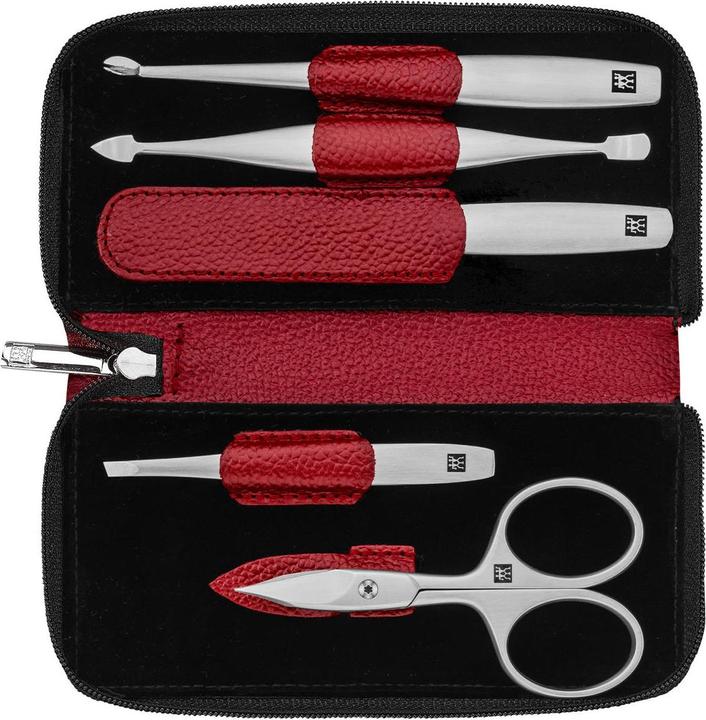 Actual product image Zwilling Twinox Travel Set - Red 5-piece leather case - Red