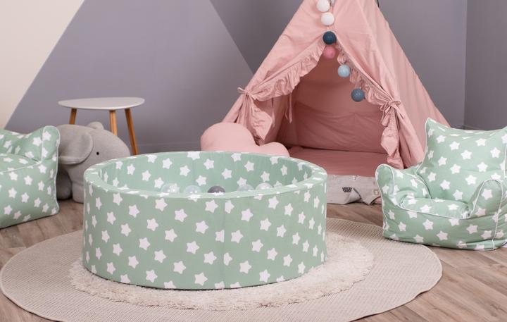 Produktbild Knorrtoys Bällebad soft - "Green white stars" 300 balls grey/white/transparent (ca. 6cm Durchmesser)