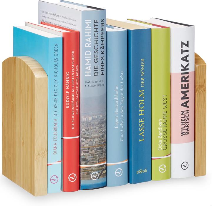 Actual product image Relaxdays Bamboo Bookend Set of 2 (11.5 x 12.5 x 17 cm)