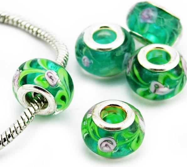 Image du produit Hermex Verre Bead Perle argenté 925 - Vert argenté (Alliage métallique et verre)