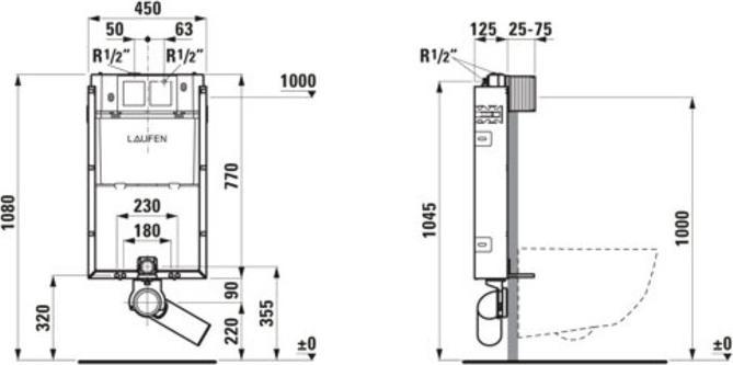 Actual product image Laufen TW1 installation system, wet construction, for wall-mounted toilet, with cistern, dual flush