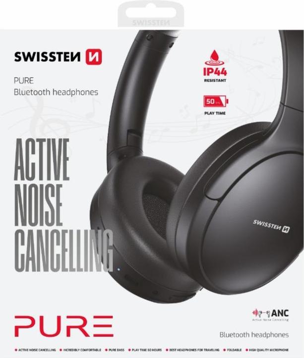 Actual product image Swissten Bluetooth ANC Earphones Pure Black (ANC, 50 h, Cable)