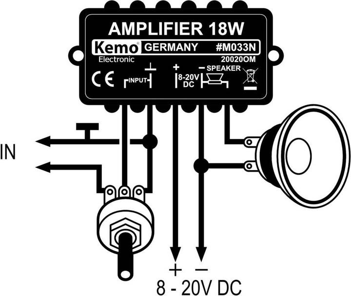 Actual product image Kemo M033N Amplificatore mono Componente sfuso 9 V/DC, 12 V/DC, 18 V/DC, 20 V/DC 18 W (Headphone amplifier)