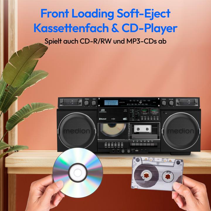 Produktbild Medion LIFE® P66538 Retro-Boombox DAB+/PLL-UKW Radio, Bluetooth® 5.3 für das Abspielen von Smartphone & Co (DAB+, FM, Bluetooth)