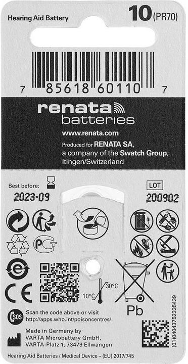 Actual product image Renata Hörgeräte-Batterien ZA10.DP6 0%HG (6 pcs., 10, 105 mAh)