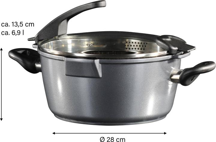 Produktbild Stoneline FUTURE Kochtopf 28 cm, mit Siebglasdeckel (28 cm, Kochtopf, Aluminiumguss)